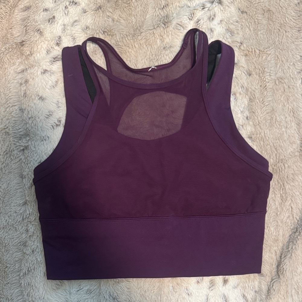 Lululemon Plum High-Neck Longline Sports Bra with Mesh